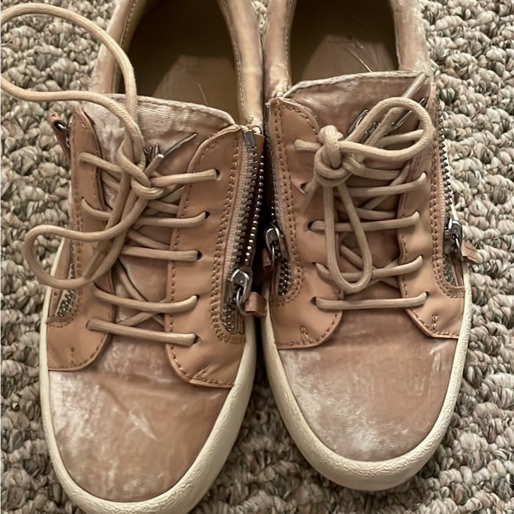 Giuseppe Zanotti Velvet Sneakers in Beige
